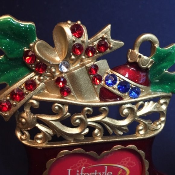 NEW Christmas Stocking Rhinestones Photo Standing Frame 4.5x4.5" - Picture 6 of 6